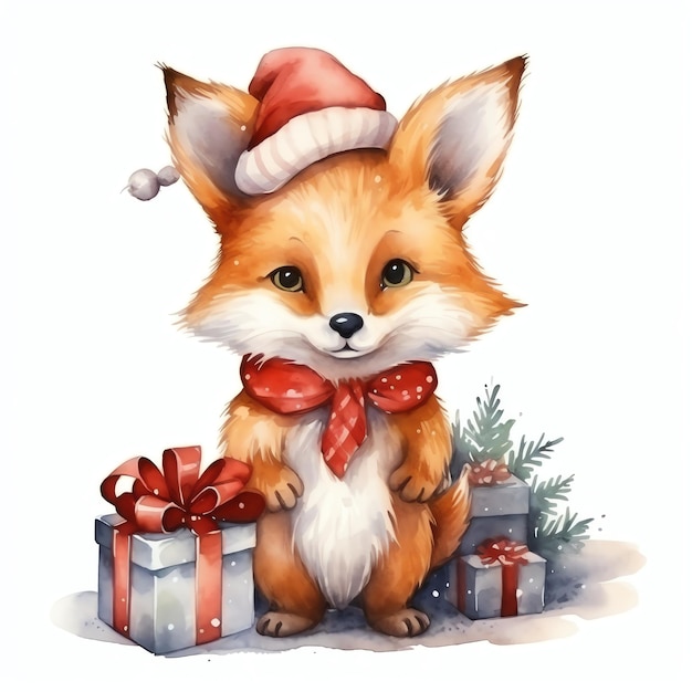 La fantaisie des fêtes de Noël de Fox à l'aquarelle