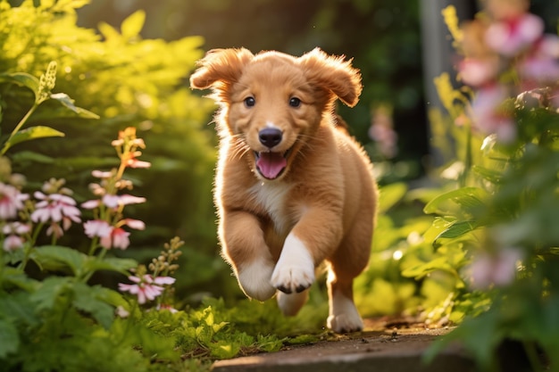 Fantaisie de jardin d'un chiot joueur