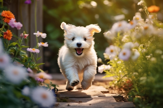 Fantaisie de jardin d'un chiot joueur