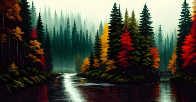 Fantaisie magique conte de fées paysage forêt jungle fond de peinture numérique IA générative