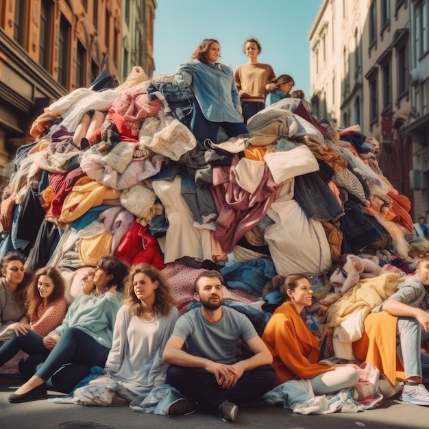 Fantasia paysage de rue énigmatique avec des commérages flottants au milieu d'une mer de costumes époustouflants en