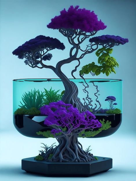 fantastique design numérique en verre avec bonsaï