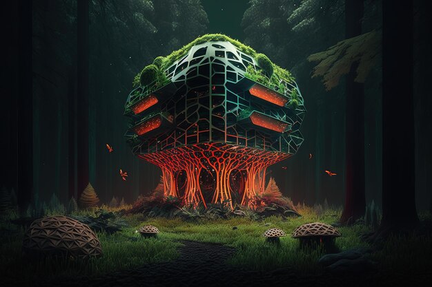 Fantastique maison au milieu d'une forêt dense verte Generative AI