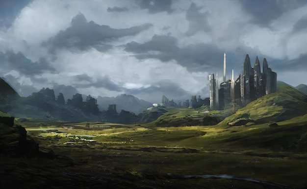 Fantastique paysage magique épique des montagnes Summer Nature Mystic Valley Gaming RPG Background