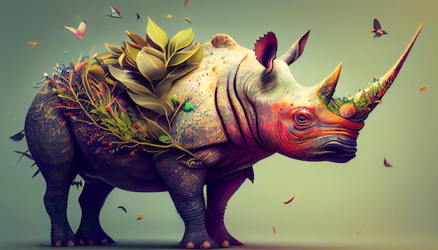 Fantastique Rhinocéros Tropical Surréaliste AI Générative