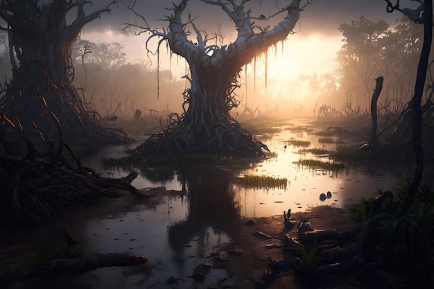 Fantasy beau paysage virtuel réseau neuronal généré art