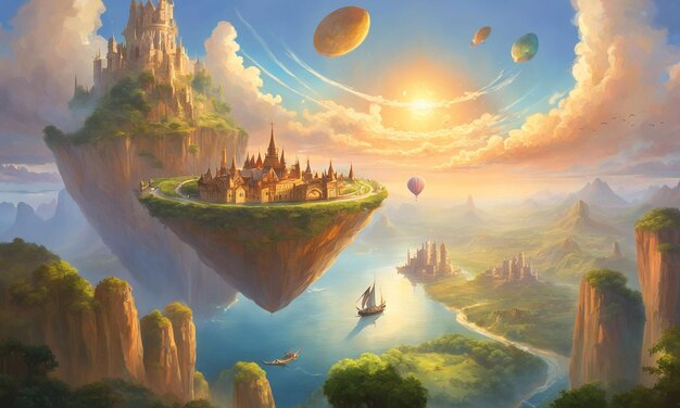 Fantasy de la civilisation flottante dans le ciel