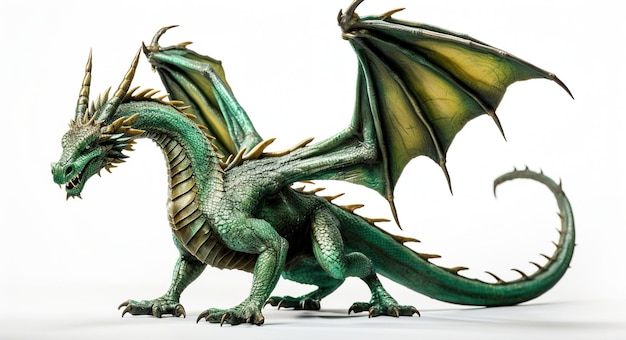 Fantasy Dragon Monstre féroce Dragon vicieux volant dans le fond blanc Illustration numérique