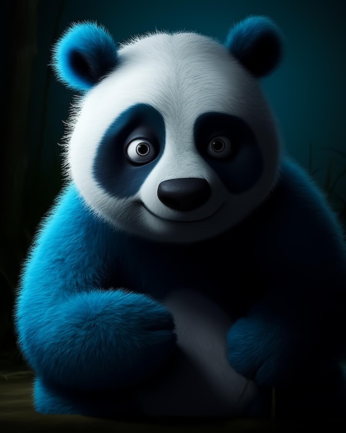 Fantasy mignon panda géant en personnage de dessin animé de fourrure bleue