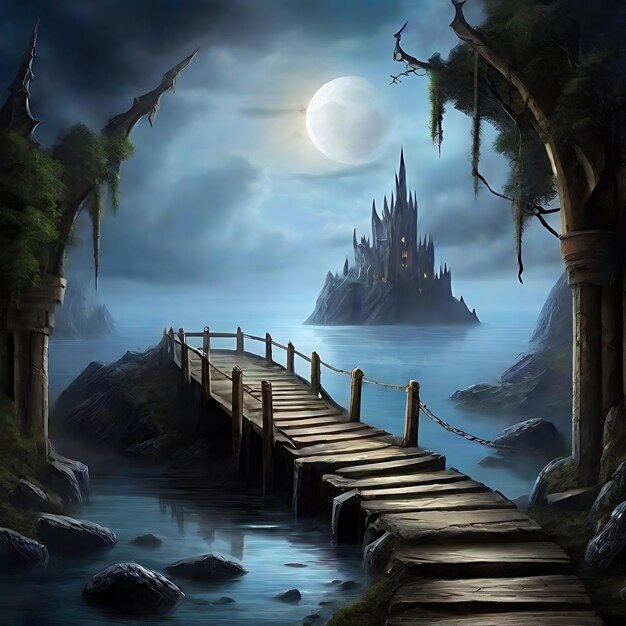 fantasy mystisch voir Steg Mond AI