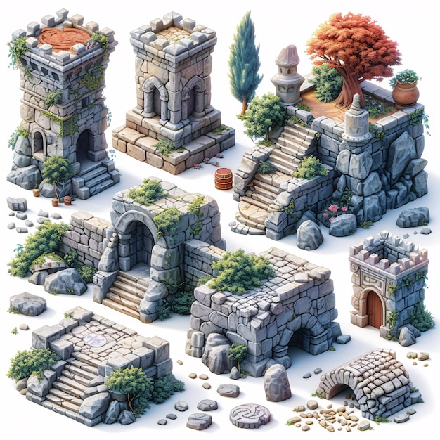 Photo fantasy stonemason games actifs bâtiment et environnement feuille de sprite