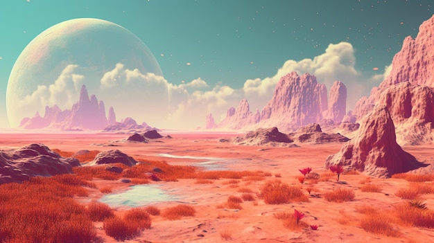 fantasy vaporwave mars paysage style vintage