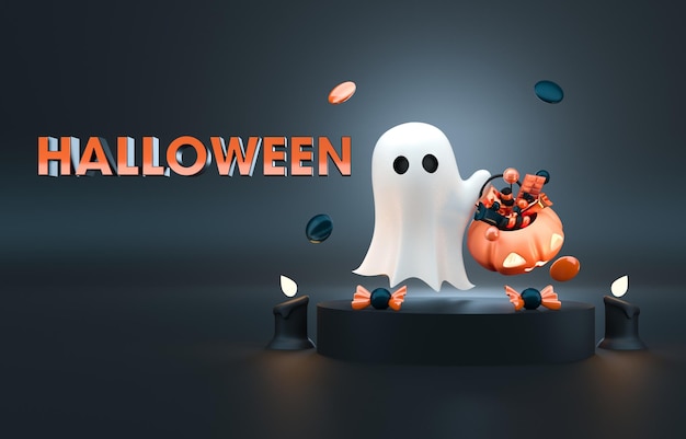 Fantôme d'Halloween avec des bonbons Illustration 3D