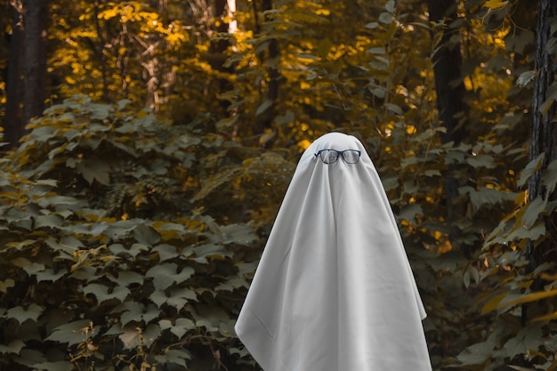 Fantôme d'Halloween dans le concept créatif festif de forêt