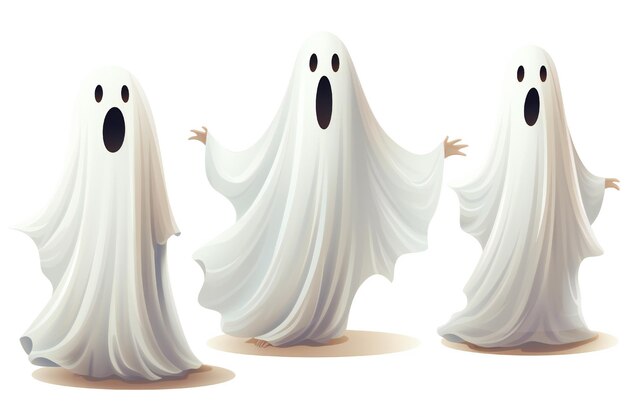 Des fantômes blancs d'Halloween isolés sur un fond blanc