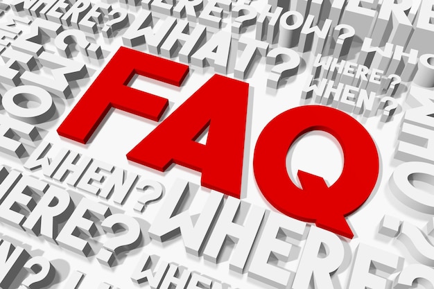 FAQ Foire aux questions mots rouges concept typographique illustration 3D