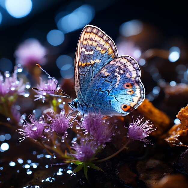 Photo farfalla nellerba est un prato di notte al chiaro