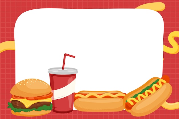 Fast food cadre png illustration de dessin animé mignon fond transparent