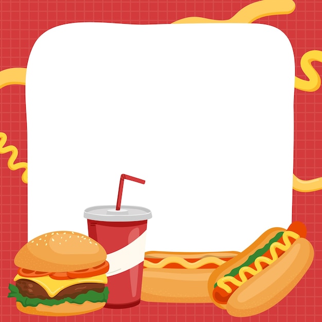 Fast food cadre png illustration de dessin animé mignon fond transparent