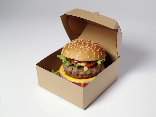 Fast Food Cheese Burger au Boeuf Délicieux Emballé dans une Boîte Pratique