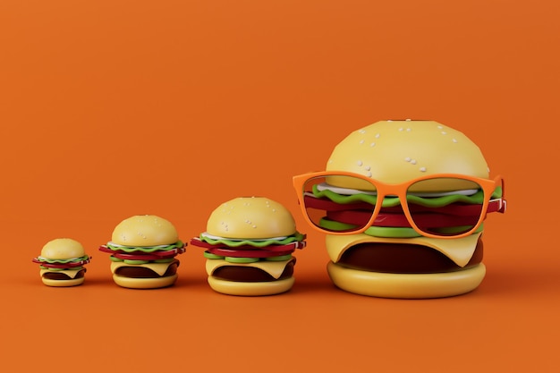 Photo fast food. cheeseburger, hamburger. joyeux cheeseburger à lunettes de soleil