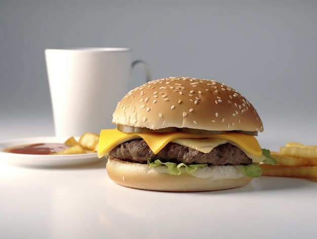 Fast Food Combo un délicieux burger, des frites et une tasse de café chaud