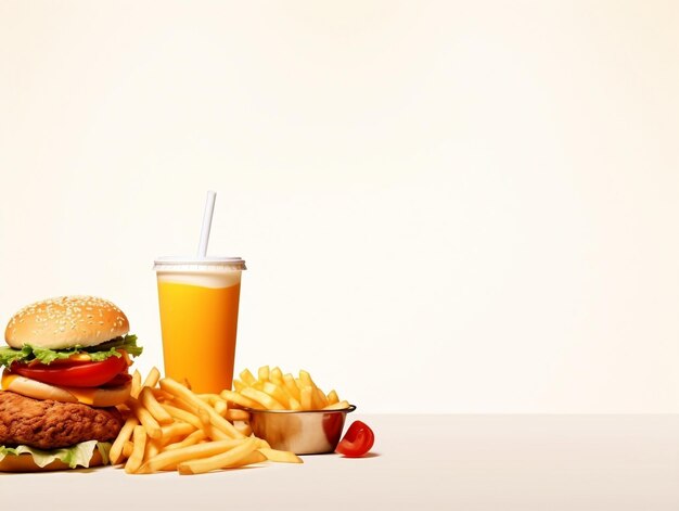 Fast food avec un espace de texte vide sur fond blanc