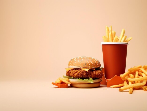 Photo fast food avec un espace de texte vide sur fond blanc