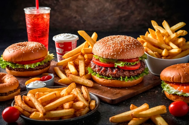 Fast food, hamburgers, frites et soda