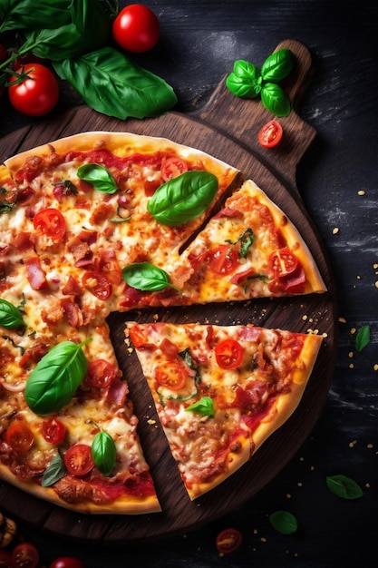 Fast tomato black space fast food copie de pizza fond de fromage repas de nourriture italienne IA générative