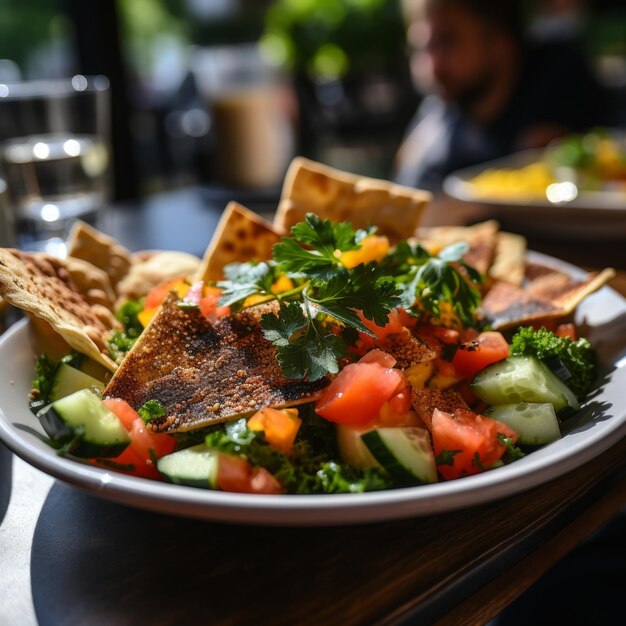 Photo fattoush salade fraîche avec des légumes verts mélangés concombres tomates herbes méditerranéennes