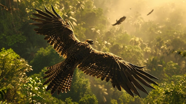 Faucon gracieux et majestueux planant au-dessus de la canopée de la jungle