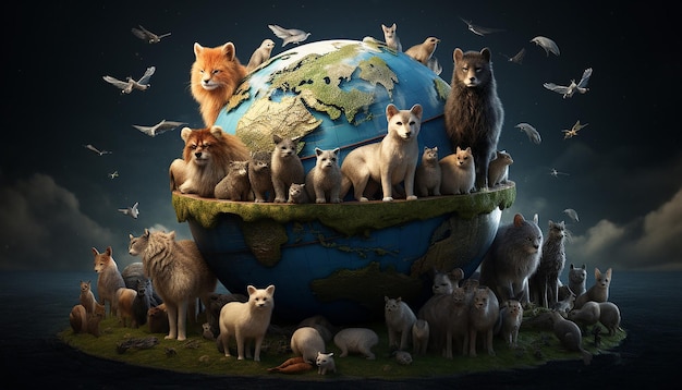 Photo la faune du monde les animaux qui entourent le globe