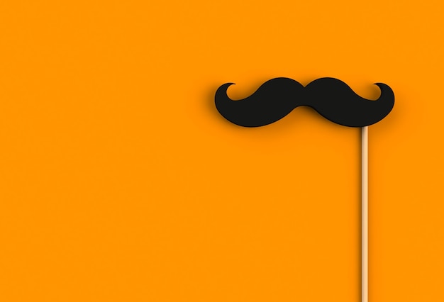 Fausse moustache noire sur fond orange, rendu 3D