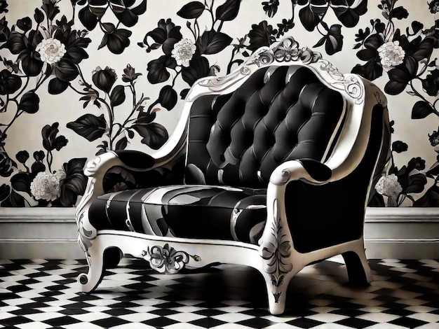 Photo fauteuil antique d'élégance à motifs noirs et blancs