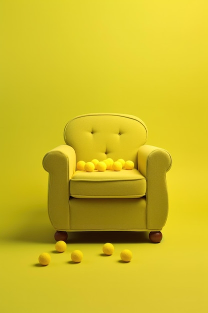 Fauteuil avec balles de tennis sur fond jaune