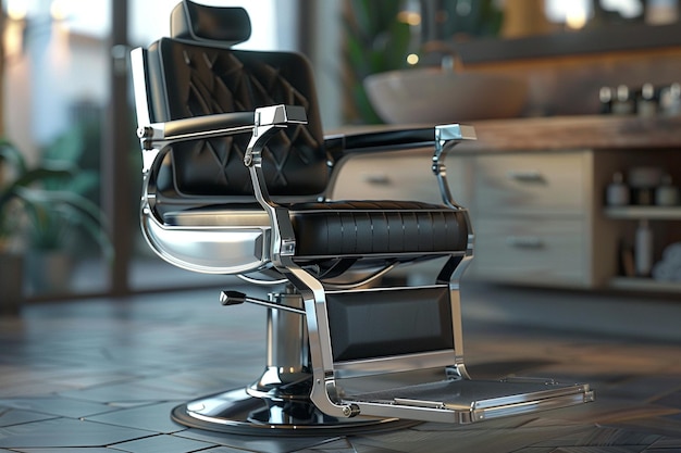 Un fauteuil de barbier élégant avec un design élégant et du chrome