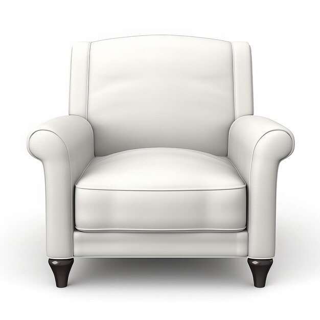 Fauteuil blanc isolé sur fond blanc rendu 3D vue latérale