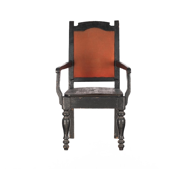 Un fauteuil en bois antique avec un dos orange