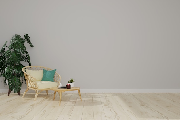 Fauteuil en bois dans un salon gris