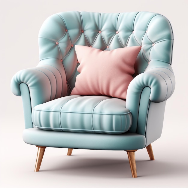 Un fauteuil coloré en pastel avec des jambes en bois