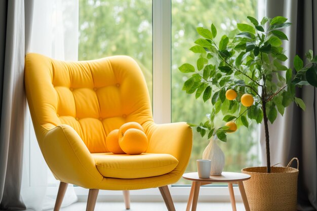 Photo un fauteuil confortable avec un fond de fenêtre lumineux