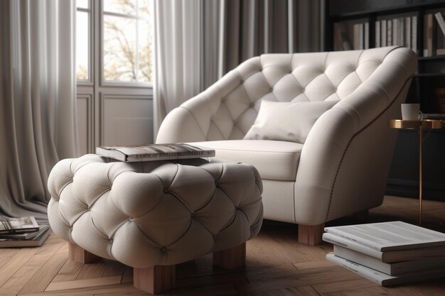 Fauteuil confortable avec un pouf assorti