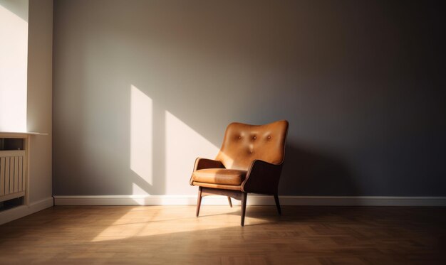 Un fauteuil en cuir brun moderne dans un espace vide IA générative