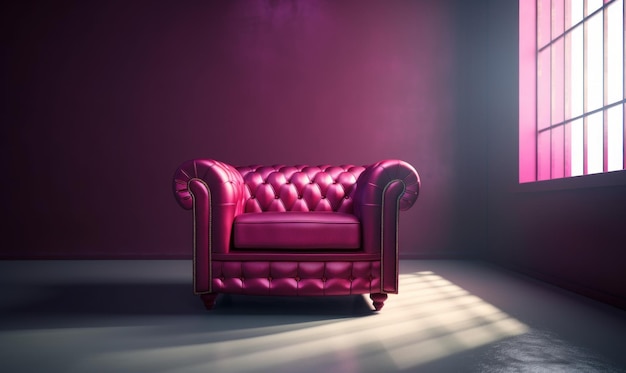 Fauteuil en cuir magenta classique dans un espace vide Génératif A