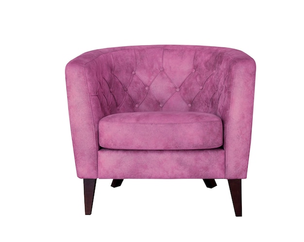 Fauteuil en cuir magenta doux sur fond blanc