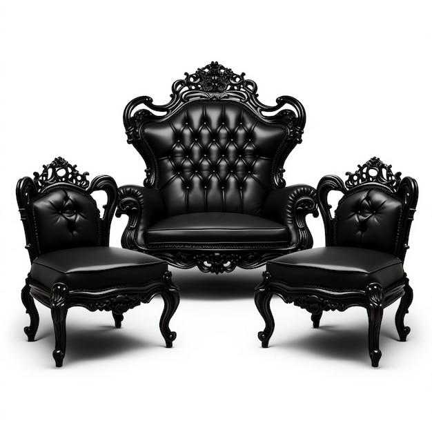 un fauteuil en cuir noir et une chaise