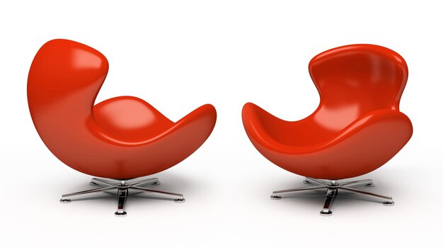 Photo fauteuil en cuir rouge vue droite et gauche isolé sur fond blanc