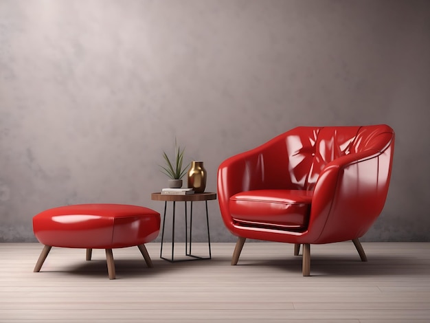 Fauteuil en cuir rouge vue droite et gauche rendu 3D