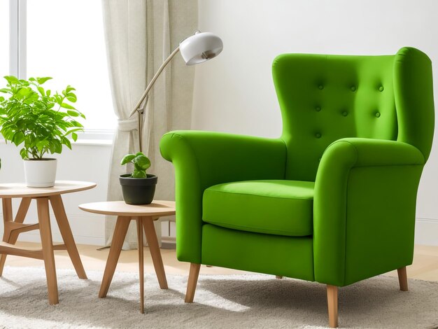 Photo fauteuil dans le salon vert avec espace de copie